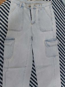 washed blue cargo jeans