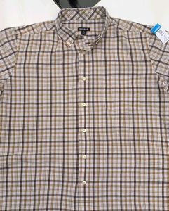 GEORGE Half sleeve Checkshirt , Khaki Colour