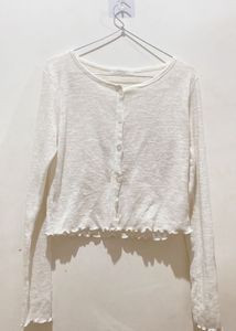 Korean White Button-Down Long Sleeve Top