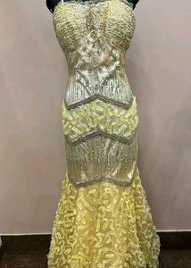 3d Applique Yellow Spaghetti Gown