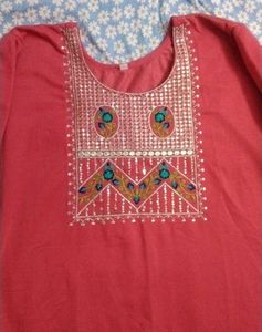 Embroidered Coral Warm Kurta