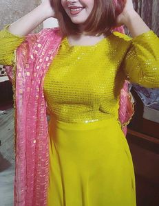 Yellow Sequin Anarkali Dress