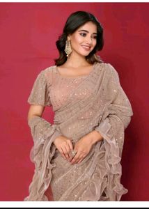 New Ruffle Pallu Saree With Stitched Blouse