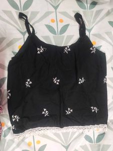 Black Embroidered Cami Tank