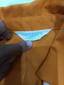 Orange Ruffle Sleeve Button-Down Top
