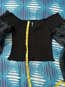 Organza Sleeve Smocked Top - M