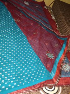 Wonderful Light Red And Blue Coloured Saree