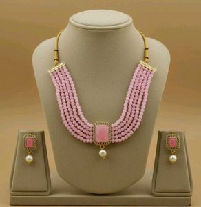 Pink Beaded Necklace Set