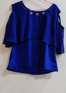 Blue Light Weight Cold Shoulder Crop Top