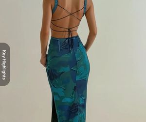 Green Floral Backless Dress