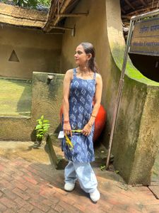 Blue Ikat Print Sleeveless Kurti