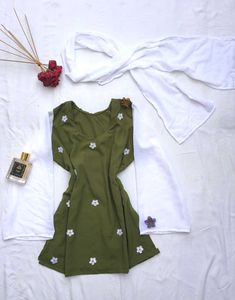 Olive Corset Kurti With Scarf💚