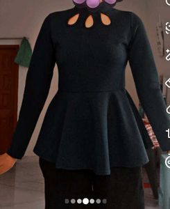 Marzeni Navy Blue Choker Peplum Top
