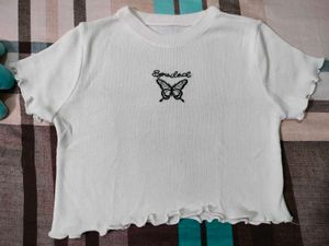Spoiled Butterfly Embroidery Lettuce Knitted Crop