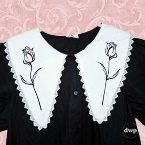 Black korean dress with statement collar