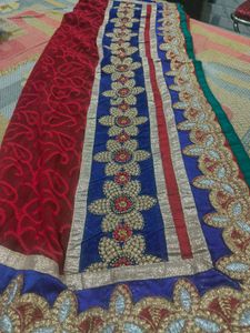Elegant Rad Embroidered Saree