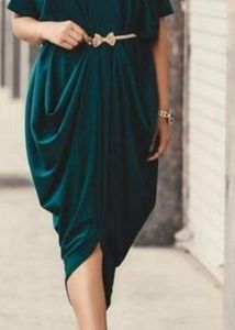 Bottle Green Lycra Dhoti Dress Midi One Piece