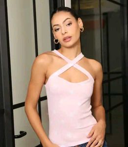 Cute Pink Halter Top with criss cross pattern 🩷