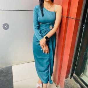 One Shoulder Satin Green Dress