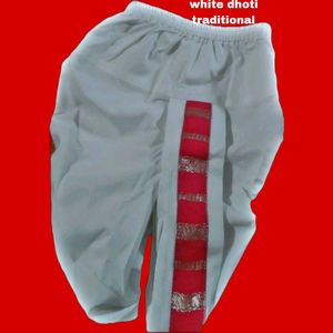 Traditional White Dhoti with Red Trim