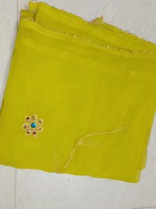 Yellow Chiffon Saree with Embroidery