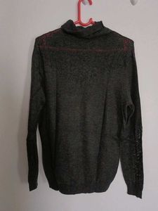 Gray Turtleneck Top with Lace Detail