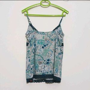 Printed Cami Top with Lace Trim