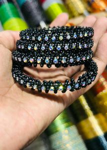 Black Moti With Rambo Store Bangles (Set Of 4)