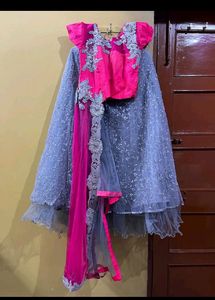 Elegant Pink & Grey Lehenga Choli