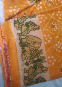 Orange Bandhani Print Saree