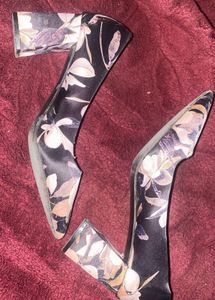 Black Floral Block Heel