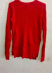 Red V-Neck Long Sleeve Top