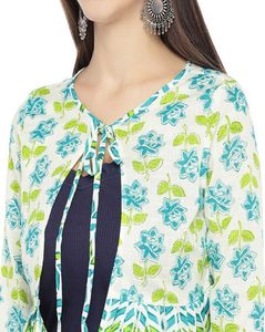 Floral Print Shrug With Tie Up Tops