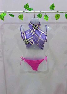 Purple Halter Neck Beach Bikini Set
