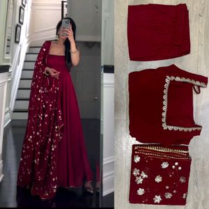 New/Unused Embroidered Satin Sleeveless Gown Set