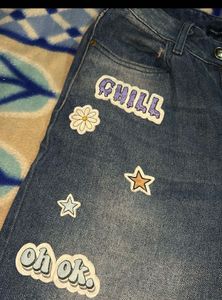 Cute sticker mom fit jeans