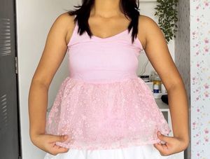 Pink Lace Peplum Top