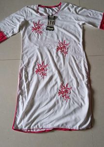 White Kurti With Pink Embroidery Light WeightKurti