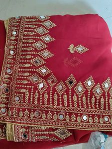 Elegant Red Mirror Work Saree