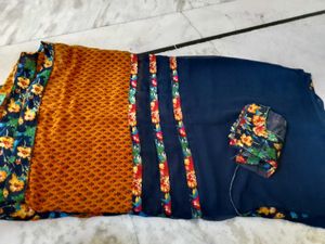 Nevy Blue Saree With Blouse