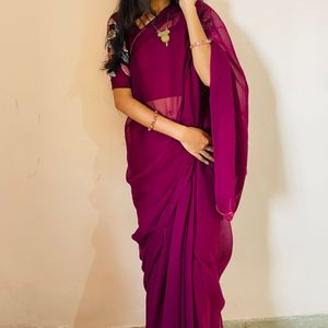 Maroon Embroidered Saree