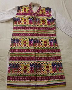 Colorful Embroidered Kurta with wooden Buttons