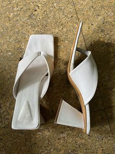 White Block Heel Mules