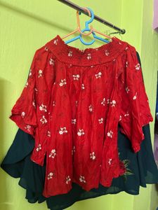 Red Floral Off-Shoulder Top