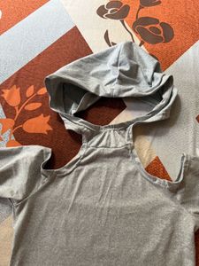Gray Cold Shoulder Hoodie Top