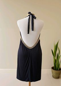 Black Halter Dress with Gold Detail