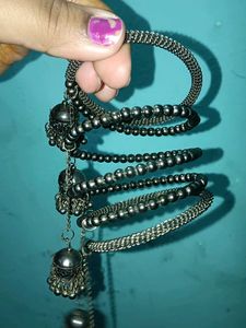 Silver Beaded Bangle with Jhumka Charms