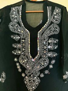 Black Lakhnawi Kurti With Matching Inner Wear