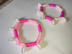 Pink &amp; White Beaded Bracelets (Set of 2)
