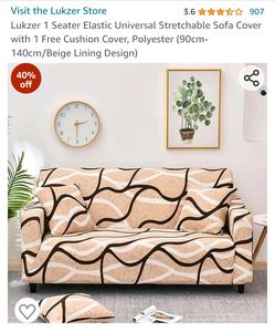Lukzer 1 Seater Elastic Universal Stretchable Sofa Cover with 1 Free Cushion Cover, Polyester (90cm-140cm/Beige Lining Design)
